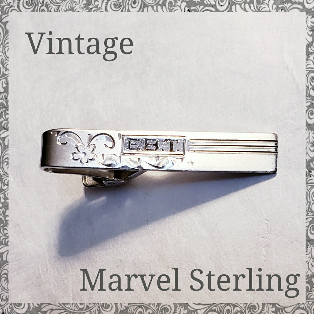 Vintage Initial Signed Marvel Sterling Tie Clip